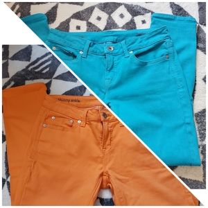 JCP skinny ankle stretch orange and blue jeans